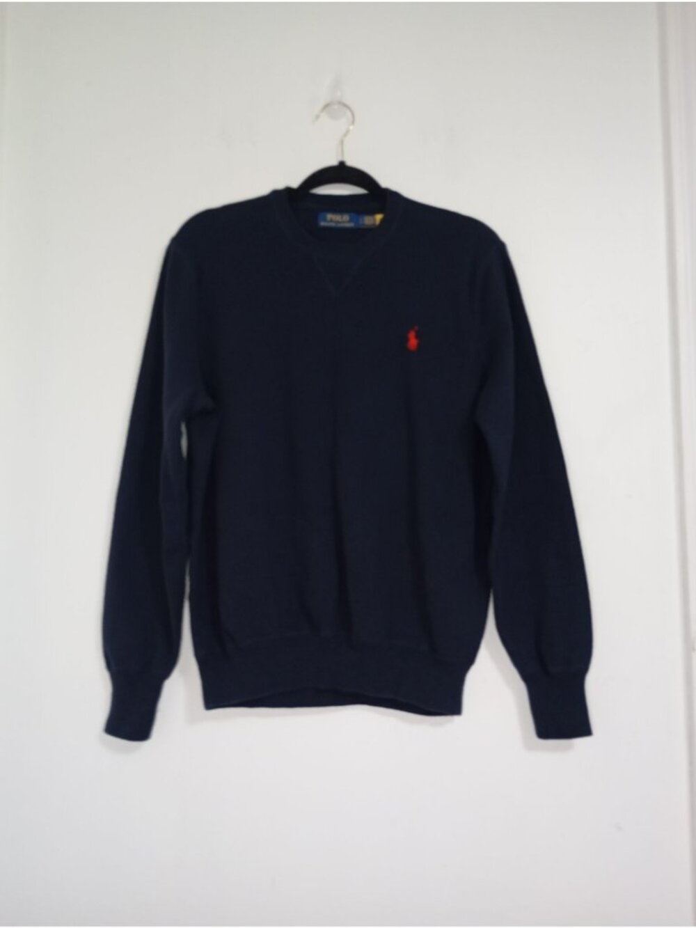 Polo Ralph Lauren Sweater Pullover Size L Crewneck Knit Cotton Mens Navy Blue